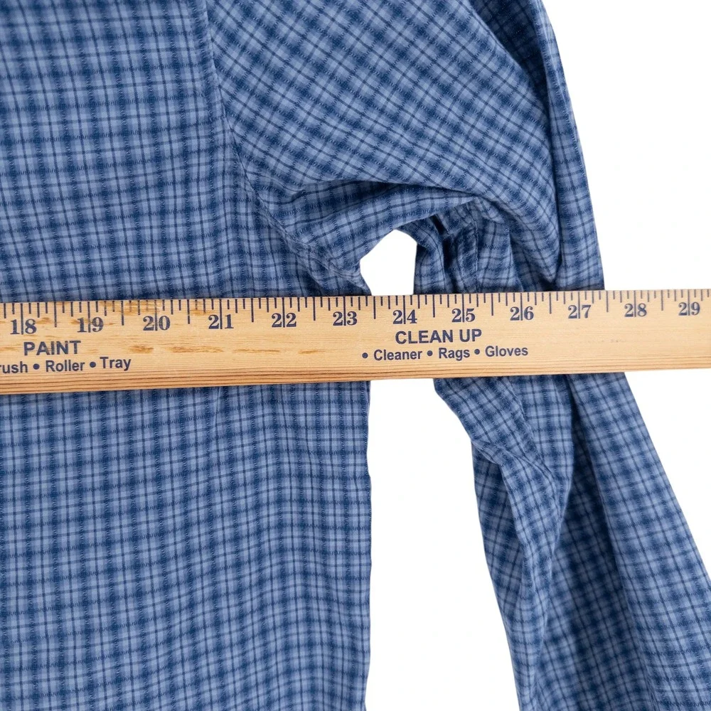 Banana Republic Men's Large Textured Utility Cotton Blue‎ Plaid Button Up Shirt